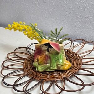 Vintage Shawnee Pottery 573 Asian Couple Ceramic Planter Multi-Colored